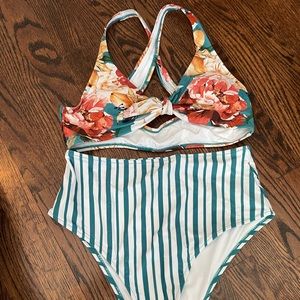 NEVER WORN! Brand new Floral and Stripe Knotted High Waisted Bikini